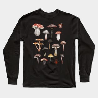 Watercolor Mushrooms Fungi Cottagecore Goblincore Long Sleeve T-Shirt